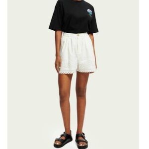 Scotch & Soda White Eyelet High Waist Shorts